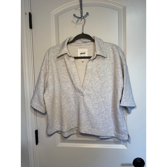 aerie Sweaters - Aerie Oversized Waffle Knit Collared Pullover Top Blue Size Small